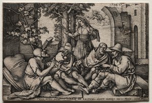 Job i jego przyjaciele. autorstwa Hans Sebald Beham