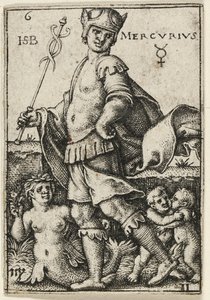 Merkury, płytka szósta z książki Siedem planet z zodiakami autorstwa Hans Sebald Beham