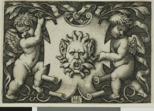 Ozdoba z maską trzymana przez dwóch Genii autorstwa Hans Sebald Beham
