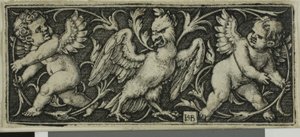 Ornament z orłem i dwoma geniuszami z czterech winiet autorstwa Hans Sebald Beham