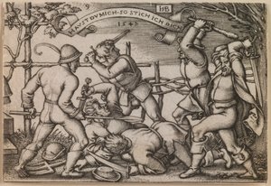"Bójka chłopska" z serii "Święto chłopskie, czyli dwanaście miesięcy" autorstwa Hans Sebald Beham