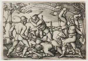 Bójka chłopska, talerz 9 z Uczty chłopskiej lub Dwunastu miesięcy autorstwa Hans Sebald Beham