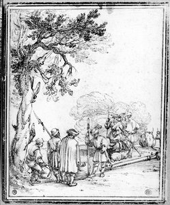 Handel Chłopami i Żołnierzami (atrament na papierze) autorstwa Hans Sebald Beham