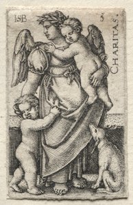 Poznanie Boga i Siedmiu Cnót Kardynalnych: Miłosierdzie - Charitas. autorstwa Hans Sebald Beham
