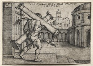 Herkules niosący kolumny Gadesu autorstwa Hans Sebald Beham