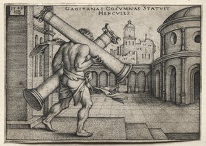 Prace Herkulesa: Herkules niosący kolumny Gades, 1545. autorstwa Hans Sebald Beham