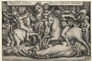 Prace Herkulesa: Herkules podbija Troję, 1545. autorstwa Hans Sebald Beham