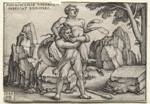 Prace Herkulesa: Herkules miażdżący Antaeusa autorstwa Hans Sebald Beham