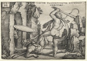 Prace Herkulesa: Herkules zabijający gigantycznego Cacus, 1545. autorstwa Hans Sebald Beham