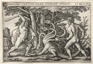 Prace Herkulesa: Herkules zabija Hydrę Lerneańską, 1545. autorstwa Hans Sebald Beham