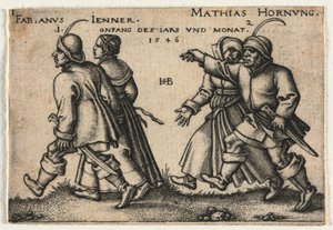 Wesele chłopskie czyli dwanaście miesięcy: 1-Fabianus Jenner 2-Mathias Hornung autorstwa Hans Sebald Beham