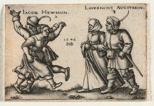Wesele chłopskie lub dwanaście miesięcy: 7 Jakub Hewmon 8-Laurencius Augstmon autorstwa Hans Sebald Beham