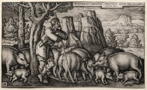 Syn marnotrawny: doglądanie świń autorstwa Hans Sebald Beham