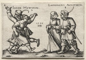 Wesele wiejskie: Jacob Hewmon Lawrencius Augstmon, 1546. autorstwa Hans Sebald Beham