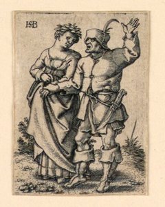 Procesja Ślubna: Para idąca w lewo, kobieta w wieńcu autorstwa Hans Sebald Beham