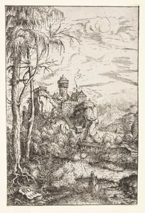 Krajobraz z zamkiem i mostem autorstwa Hans Sebald Lautensack