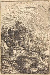 Pejzaż z zamkiem i promieniującym słońcem, 1553. autorstwa Hans Sebald Lautensack