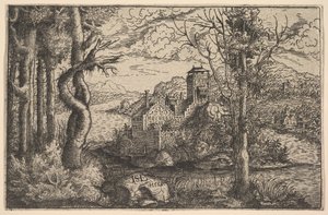 Widok na rzekę, z zamkiem na wyspie, 1553.