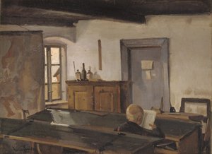 Sala szkolna z chłopcem czytającym autorstwa Hans Smidth