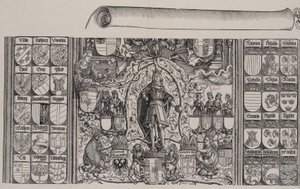 Górna część Genealogii Maksymiliana, z prawym brzegiem zwoju na rok 1515.