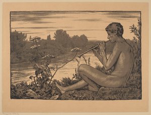 Faun grający na flecie autorstwa Hans Thoma