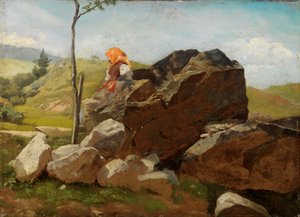 Głazy z siedzącą wiejską dziewczyną autorstwa Hans Thoma