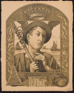 "Merkur Jahrers Regent". Merkury jako władca roku. Projekty do "Wiecznego kalendarza w obrazach", cz. II, 1901 (Immerwährender Bilderkalender) autorstwa Hans Thoma