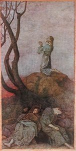 Agonia w ogrodzie, ilustracja z „Festkalender” wydanego w Lipsku ok. 1910 (kolor lito) autorstwa Hans Thoma