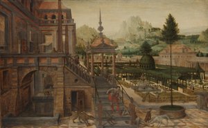 Ogrody Pałacowe z Biednym Łazarzem na pierwszym planie autorstwa Hans Vredeman de Vries