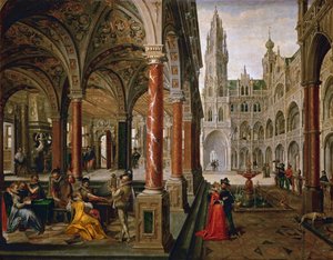 Pałac z muzykami - Hans Vredeman de Vries (Jan de Vriese ou Friedman de Frise) (1526-1606). olej na płótnie