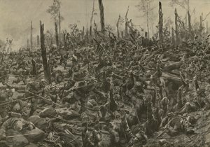 Niemiecki atak na francuskie bunkry i okopy w Bois-le-Pretre po bombardowaniu artyleryjskim 5 lipca 1915 (lito) autorstwa Hans W. (after) Schmidt
