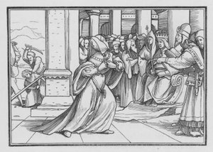 Atalia napierająca na świątynię zostaje pojmana i zabita, 2 królowie XI, 14 autorstwa Hans after Holbein the Younger