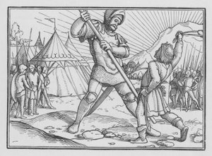Dawid zabija Goliata, 1 Samuela XVII, 49 autorstwa Hans after Holbein the Younger
