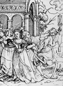 Śmierć i dworzanin, z Tańca śmierci, sztychowane przez Hansa Lutzelburgera, ok. 1538 autorstwa Hans after Holbein the Younger