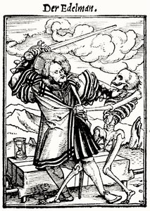 Śmierć i szlachcic, z Tańca śmierci, rycina Hansa Lutzelburgera, ok. 1538 autorstwa Hans after Holbein the Younger