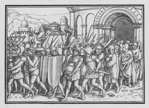 Sziszak psuje Jerozolimę, 2 Księgi Kronik XII, 9 autorstwa Hans after Holbein the Younger