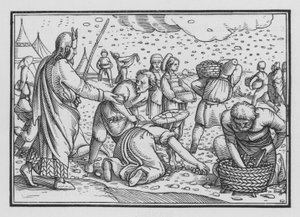 Izraelici szemrają o brak chleba, Księga Wyjścia XVI, 4 autorstwa Hans after Holbein the Younger