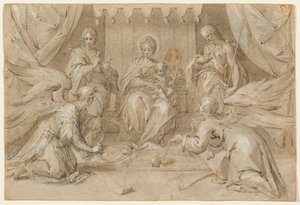 Madonna na tronie ze św. Janem Chrzcicielem i św. Janem Ewangelistą autorstwa Hans von Aachen