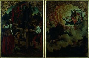 Historie ołtarza św. Piotra i Pawła: fragment przedstawiający Ukrzyżowanie św. Piotra Ltor, św. autorstwa Hans von Klumbach