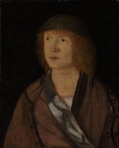 Portret młodzieńca, rewers Dziewczyna robiąca girlandę, ca. 1508.
