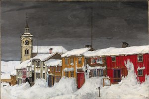 Ulica w Roros w zimie autorstwa Harald Oscar Sohlberg