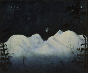 Zimowe noce w górach (olej na płótnie) autorstwa Harald Oscar Sohlberg