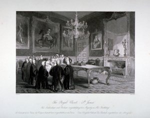 Widok wnętrza szafy królewskiej w Pałacu św. Jakuba, Westminster, Londyn, ok. 1840 r.