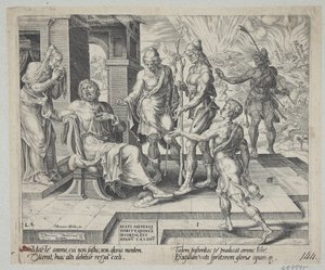Błogosławieni ubodzy w duchu. Hiob otrzymuje złą wiadomość o swoim nieszczęściu autorstwa Harmen Jansz. Muller