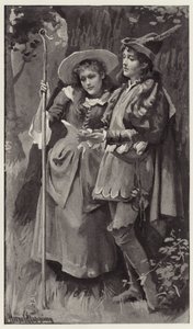 Ganimed i Aliena byli dziwnie zaskoczeni, gdy na drzewach wyryto imię Rosalind? autorstwa Harold Copping