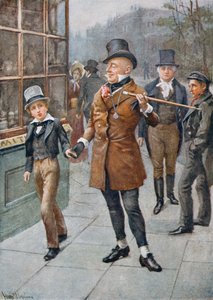 Mr Micawber Conducts David Home, ilustracja z „Character Sketches from Dickens” opracowanej przez B.W. Matz, 1924 autorstwa Harold Copping