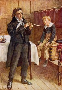 Mr Wackford Squeers and the New Pupil, ilustracja do „Character Sketches from Dickens” opracowanej przez B.W. Matz, 1924 autorstwa Harold Copping