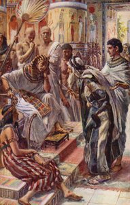 Stary Testament: Jakub przed faraonem (kolorowa litografia) autorstwa Harold Copping