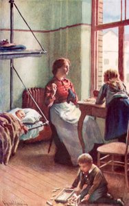 Otwarte drzwi dały nam przebłyski domowego spokoju, salon w darmowym hotelu rządowym? autorstwa Harold Copping