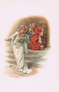 Ofelia z królem i królową, ilustracja z Hamlet autorstwa Harold Copping